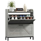 HOMCOM Shoe Storage Cabinet with 2 Flip Drawers, Legs, Farmhouse Freestanding Narrow Shoe Cabinet, Slim Hidden Rack Organizer for Entryway, Hallway, Light Gray Wood Grain - color: Light Gray