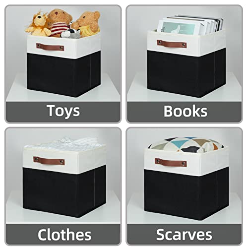 HNZIGE Cubes Storage Bins Set of 4,11 x 11 Fabric Storage Cube Baskets for Storage,Decorative Storage Bins for Shelves with Handles,Closet Clothes Baskets for Organizing Home(Black White) - color: White, size: 11"x11"x11"-4pack