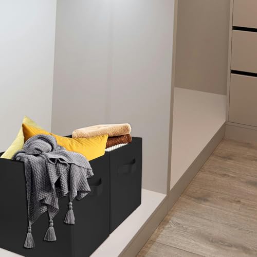 2 Pcs Storage Cubes, 10.5 Inch Collapsible Storage Bins, Fabric Foldable Bins for Organization, Durable Storage Bins for Closet, Shelves, Offices (Black) - color: Black