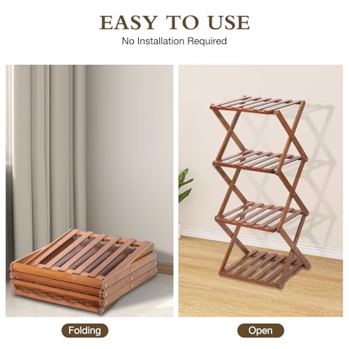 Bamboo Shoe Rack 4 Tier Foldable Shoe Rack Vertical Bamboo Shoe Organizer Free Standing Shelf for Entryway, Closet, Bedroom, Walnut Color - color: Walnut Color, size: 4-tier