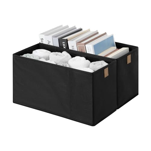 StorageWorks Long Narrow Storage Basket, Collapsible Fabric Storage Bins, Small Baskets for Organizing with PU Handle, Great for Clothes, Towels, and Socks, Black, 2-Pack - color: Black, size: 6.25'' Width (2 Pack)
