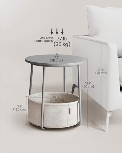 VASAGLE Nightstands, Set of 2 Small Round Side Tables with Fabric Basket, Bedside End Tables, for Bedroom, Cement Gray and Cream White ULCT667G01 - color: Cement Gray + Cream White