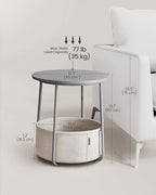 VASAGLE Nightstands, Set of 2 Small Round Side Tables with Fabric Basket, Bedside End Tables, for Bedroom, Cement Gray and Cream White ULCT667G01 - color: Cement Gray + Cream White