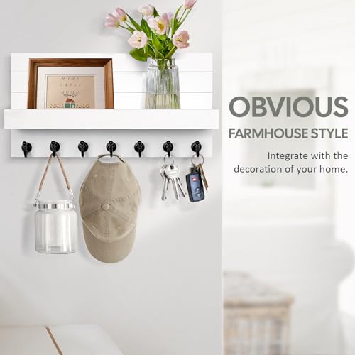 HONJIN Key Holder for Wall: Upgraded 7 Sturdy Key Hooks Easy Installation Mail Organizer Wall Mount Hanging Key Rack for Kitchen and Entryway Decor - color: 7 hooks White