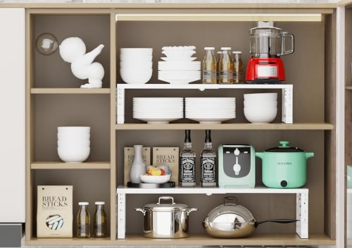 Jojocross Expandable Stackable Spice Rack Organizer for Kitchen Cabinet,Adjustable Counter Shelf, countertop, Pantry,Cupboard,Bathroom,Bedroom(2Packs/White/Medium) - color: 2 Packs/White, size: MEDIUM:7.9"D x 16.7~26.6"W x 6.1"/7.5"H