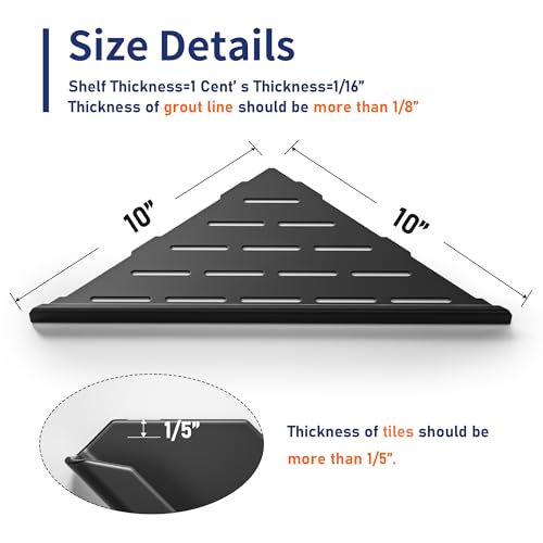Corner Shower Shelf 10" Matte Black 304 Stainless Steel Slot Design Recessed Corner Shelf Bathroom Grout in Shelf for Tiled Wall - color: Matte Black, size: 10"