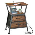 Nightstand with Charging Station, Side Tables for Bedroom with Built-in USB Side Table with 2 USB Ports and Outlets Nightstand with Cloth Drawer End Tables Living Room Sofa Couch - color: Rustic Brown With Socket