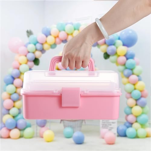 11(in) Versatile Three-Layer Folding Organizer Box,Ideal for Art & Crafts,Toys,Sewing Supplies,Jewelry and Tools,Storage with Dual Trays,Elegant Pink - color: Pink