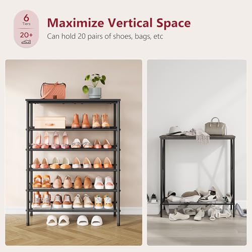 Tajsoon 6 Tier Shoe Rack Organizer for 20-24 Pairs of Shoes, Metal Mesh Shoe Shelf for Closet, Industrial Shoe Rack for Entryway Shoe Storage with X Shape Fixed Frame, Black - color: Black, size: 6-Tier