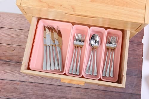 Kutesna 25 PCS Pink Drawer Organizer Set, 4 Size Interlocking Plastic Storage Bins for Office Supplies, Jewelry Makeup Vanity, Bathroom Kitchen, Home Organization Closet, Gadgets Small Items - color: Pink