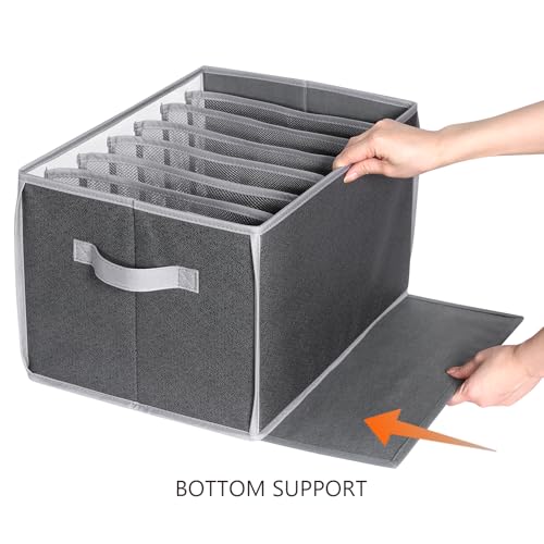 Zilink Upgraded Wardrobe Clothes Organizer with Support Board Clear Pant Organizer for Closet with 7 Grids Jeans Storage Organizer for Closet for Jean Pant Sweater Legging T-Shirt, 6 Pack - color: Black Pattern - For Jeans