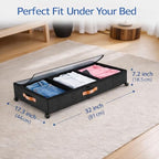 Under Bed Storage with Wheels, Under Bed Storage with Dividers, 66L Rolling Organizer with Clear Lid and 3 Compression Bags for Clothes, Blankets, Bedding and Shoes