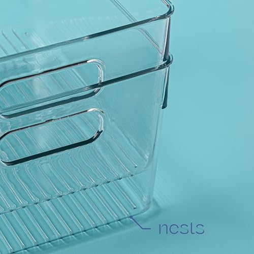 Plastic Food Storage 2 Pack Clear Container Bin with Handles for Organizing Kitchen, Pantry, Refrigerator, Freezer, Pantry, Cabinet, Closet, Bathroom. 10”x7.5”x5.3” - size: 10x7.5x5.3