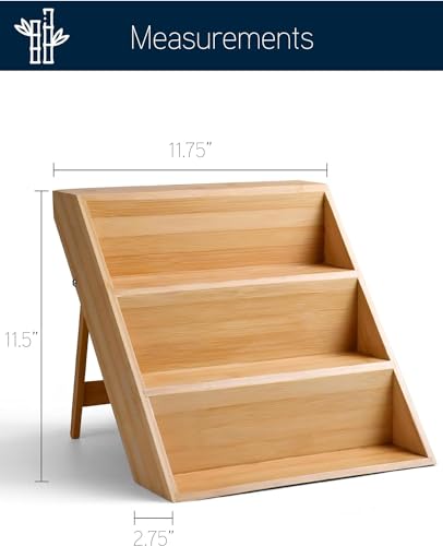 RoyalHouse Bamboo Spice Rack Organizer for Kitchen Cabinet, Countertop Display Shelf- 3 Tier Shelf -Space Organizer for Kitchen and Bathroom (Pack of 6) - color: Bamboo Spice Rack Pack of 6