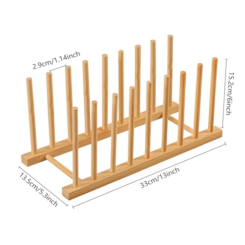 HBlife 4pcs Heighten and Widen Bamboo Dish Dying Rack Pot Lid Plate Organizer Holder for Cabinet, Cutting Board Stand Drainer Storage Plate Rack for Dish, Pot Lid, Bowl, Cup, Cutting Board and Books - color: Rod 6inch High 8slots 4pcs