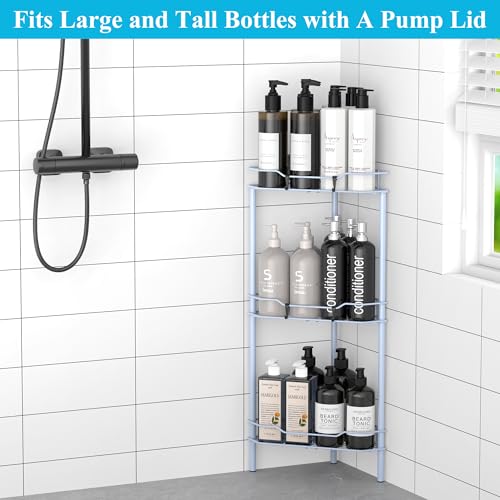 HuggieGems 3 Tier Floor Standing Corner Shower Caddy Organizer Shelf with Hooks, Bathroom Shelves Stand Rack, Blue - color: Blue, size: 3 Tier