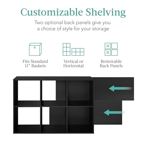 Best Choice Products 6-Cube Storage Organizer, 11in Shelf Opening, Bookcase, Display Shelf, Customizable w/ 3 Removable Back Panels – Black - color: Black, size: 6-Cube, 11in Shelf Opening