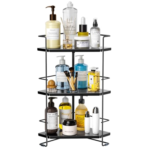 BOIVSHI 3-Tier Bathroom Organizer, Bathroom Counter Organizer, Bathroom Organizers and Storage for Bathroom, Kitchen Counter, Corner Storage Shelf for Bedroom Storage Makeup Skincare Perfume (Black) - color: Black, size: 3-Tier