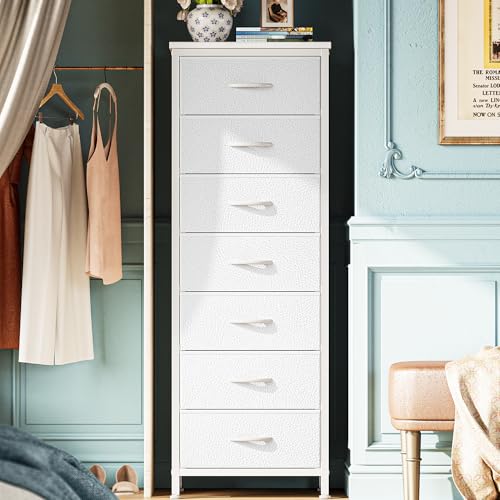 Huuger Tall Dresser for Bedroom, 7 Drawer Dresser & Chests of Drawers, Fabric Drawer for Closet, Bedroom, Night Stand, Metal Frame, Storage Tower with Fabric Bins, White - color: White, size: 50.0inch(7 Drawers)
