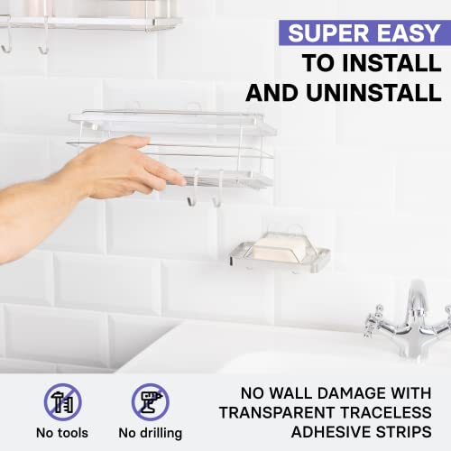 KINCMAX Premium Shower Caddy with Soap Holder, 2-Pack Adhesive Organizer, No Drill Bathroom Shelves, Rustproof Stainless Steel Shelves for Inside Shower, Storage Rack, Silver - color: Polished Silver 02 + Soap Holder