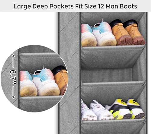 SLEEPING LAMB Over The Door Shoe Organizer for Closet with Large Deep Pockets, Narrow Shoe Rack for Door Hanging Boots Storage, Grey - color: Grey, size: 71''