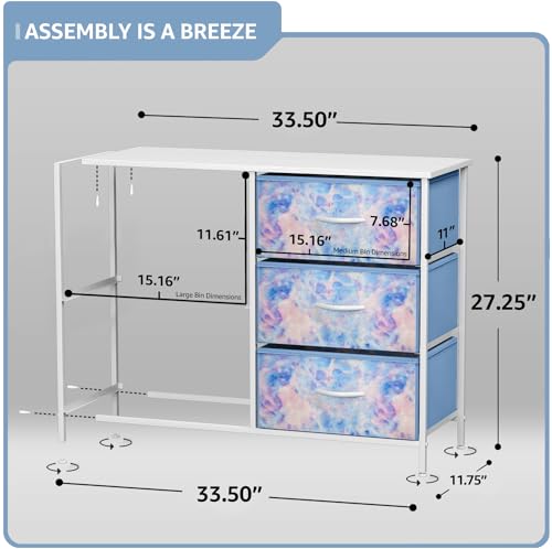 Sorbus Kids Dresser with 5 Drawers - Storage Chest Organizer Unit with Steel Frame, Wood Top & Handles, Tie-dye Fabric Bins for Clothes - Wide Furniture for Bedroom Hallway Kids Room Nursery & Closet - color: Blue Tie Dye, style: 5-Drawer