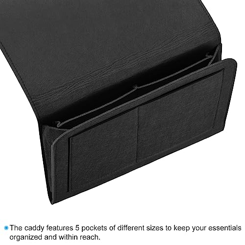 PATIKIL 13in Bedside Caddy, Bed Caddy Bedside Organizer Hanging 5 Pocket Soft Felt Bed Pockets Bedside Storage Organizer Remote Control Holder for Bedroom Phones Glasses, Black - color: Black, size: 12.6*8.6inch