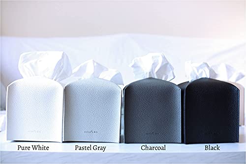 Tissue Box Cover Holder, Square with Bottom Belt by Carrot's Den - PU Leather Decorative Organizer for Tabletop, Bathroom, Car, Office | Black - color: Black