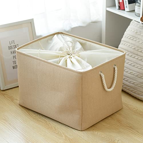 TheWarmHome Storage Bin for Shevles - Extra Jumbo 3Pack 20.5L×15.7W×13.8H inch Organization and Storage Basket for Organizing, Fabric Storage Cubes for Closet Shoe Linen Decorative (Beige) - color: Beige, size: 3PCS/Extra Jumbo - 20.5Lx15.7Wx13.8H