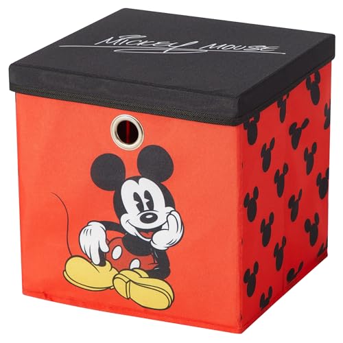Idea Nuova Disney Mickey Mouse Collapsible Fabric Storage Cube,10” Organizer Bin with Lid for Bedroom, Playroom, and Closet - color: Mickey Mouse