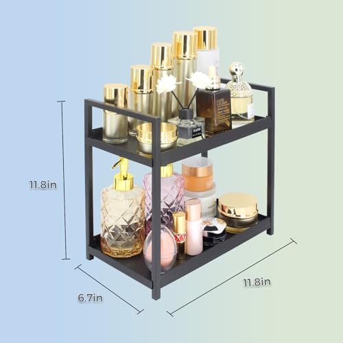 2-Tier Countertop Organizer for Bathroom – Cosmetic Organizer Rack and Storage Shelf for Bedrooms, Offices, Kitchen Counters, and Under Sinks (Black) - color: 2-tier-black-pp02