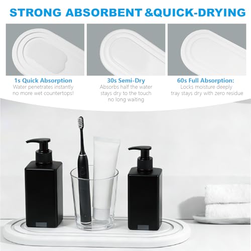 2PCS Water Absorbing Stone Tray, Quick Drying Diatomite Bathroom Tray, Drying Stone for Kitchen Counter, Soap Dish Dispenser Vanity Organizer
