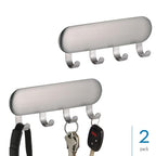 iDesign Self-Adhesive Stainless Steel Key Rack with 4 Hooks - Key Holder for Wall, Set of 2, Brushed - style: Pack of 2