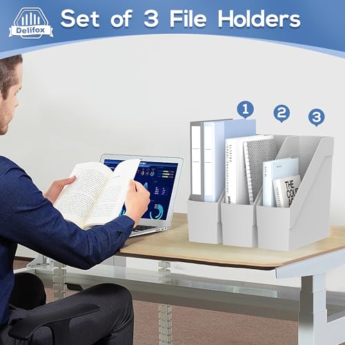 Delifox 3 Pack Magazine Rack, Plastic File Folder Bin Organizer, Gray - color: 3Pack-Gray