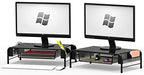 Simple Houseware Metal Desk Monitor Stand Riser with Organizer Drawer, Black, 2 Packs