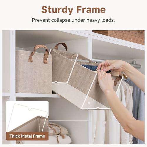 StorageWorks Storage Bins, Fabric Storage Bins for Shelves, Storage Baskets with Metal Frame, Closet Baskets and Bins with Handles, Brown and Beige, 2-Pack - color: Brown and Beige, size: 14 ¾" L x 10 ¼" W x 8 ¼" H