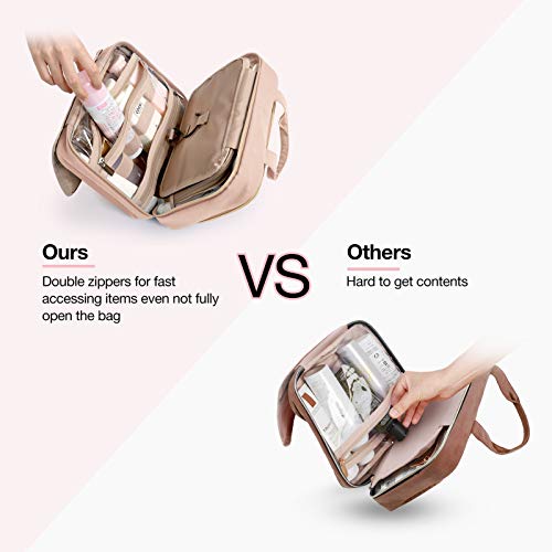 BAGSMART Toiletry Bag Hanging Travel Makeup Organizer with TSA Approved Transparent Cosmetic Bag Makeup Bag for Full Sized Toiletries, Medium-Pink - color: Pink, size: Standard