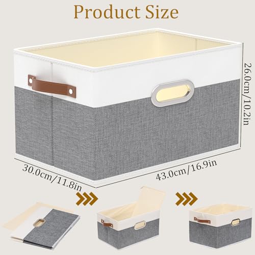 Yawinhe Fabric Storage Bins with Handles, Foldable Baskets for Shelves, Cubes with 3 Handles, Large Boxes for Clothes, White/Grey, 16.9''Lx11.8''Wx10.2''H, 6-Pack - color: White/Grey, size: 16.9x11.8x10.2inch(6-Pack)