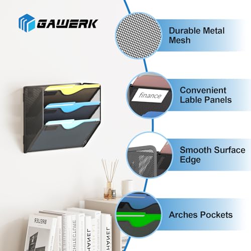 Gawerk 3 Tier Hanging Wall File Organizer, Mesh Mail Paper Orgnization Hanging File Folder Holder for Home Office, Black - color: Black, size: 3-T