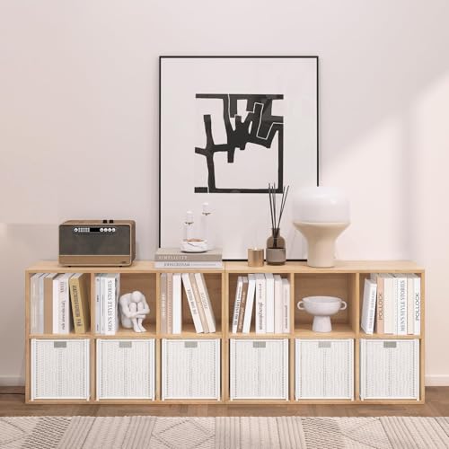 Wooden 6 Cube Storage Organizer with Closed Back Panel,White Cube Shelf Cubby Storage Organizers with Compartments for Living(Oak, 6 Cube-13in) - color: Oak, size: 6 Cube-13in