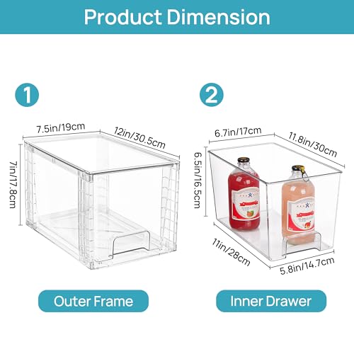 Vtopmart 2Pack Large Stackable Kitchen Pantry Storage Drawers, Clear Organizer Bins with Handles, Acrylic Drawer Organizers for Kitchen Pantry, Bathroom Undersink, Cabinet Organization and Storage - size: 2Pack 7"H