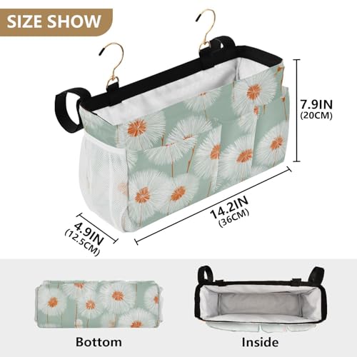Bedside Caddy Metal Frame Hanging Organizer Bunk Bed Dorm Accessories Hook And Loop Storage Bag Large Pockets Green Minimalist Dandelion - color: Green Minimalist Dandelion