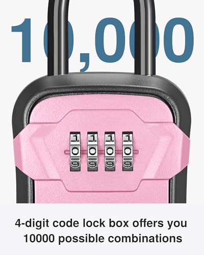 Puroma Lock Box, Key Lock Box Wall Mount & Portable Combination Lockbox with Resettable Code, Security Lockbox for Outside House Keys, Apartment Realtors Spare Keys Storage (1 Pack, Pink) - color: Pink