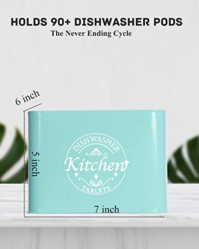 Dishwasher Pod Container with Hinged Lid. Farmhouse Metal Dishwaser Pods Holder for Kitchen Cabinet Organizer. Modern Kitchen Decor and Accessories. Dishwasher Detergent Tablet Storage (Green) - color: Green