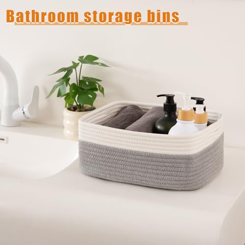 OIAHOMY 4 Pack Storage Baskets for Organizing, Small Bins for Shelves, Cute Decorative Storage Bins, Organizer Baskets for Gifts Empty,13''Lx8.7''Wx5.1''H, Grey/White - color: Grey/White, size: 13"*8.7"*5.1"