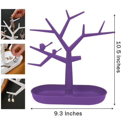 OULIGET Tabletop Key Holder Stand Tree Key Rack,Stand Jewelry Display Necklace Ring Earring Holder Rack,Jewelry Organizer Tray Home Decor for Home Entryway (Purple) - color: Purple