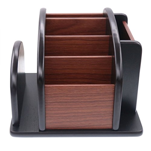 Coideal Remote Control Holder Caddy - Wooden Rotating Coffee Table Organizer Large Spinning Wood Remote Holder for Living Room Office (6 Compartments, Brown & Black) - size: 6 compartments