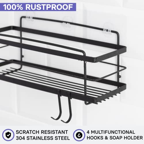 KINCMAX Premium Shower Caddy with Soap Holder, 2-Pack Adhesive Shower Organizer, No Drill Bathroom Shelves, Rustproof Stainless Steel Shelves for Inside, Shower Storage Rack, Matte Black - color: Matte Black + Soap Holder