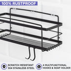 KINCMAX Premium Shower Caddy with Soap Holder, 2-Pack Adhesive Shower Organizer, No Drill Bathroom Shelves, Rustproof Stainless Steel Shelves for Inside, Shower Storage Rack, Matte Black - color: Matte Black + Soap Holder