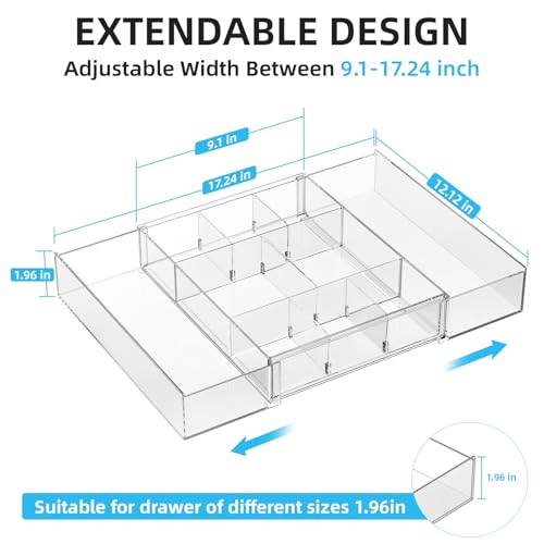 Marbrasse Expandable Desk Drawer Organizer, Clear Plastic Drawer Organizer Tray with 10 Adjustable Compartments, Desk Organizers and Accessories, 5 Drawer Dividers for Office Supplies, Makeup(Clear) - color: Clear